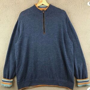 Robert Graham Blue Quarter-Zip Sweater with Striped Trim